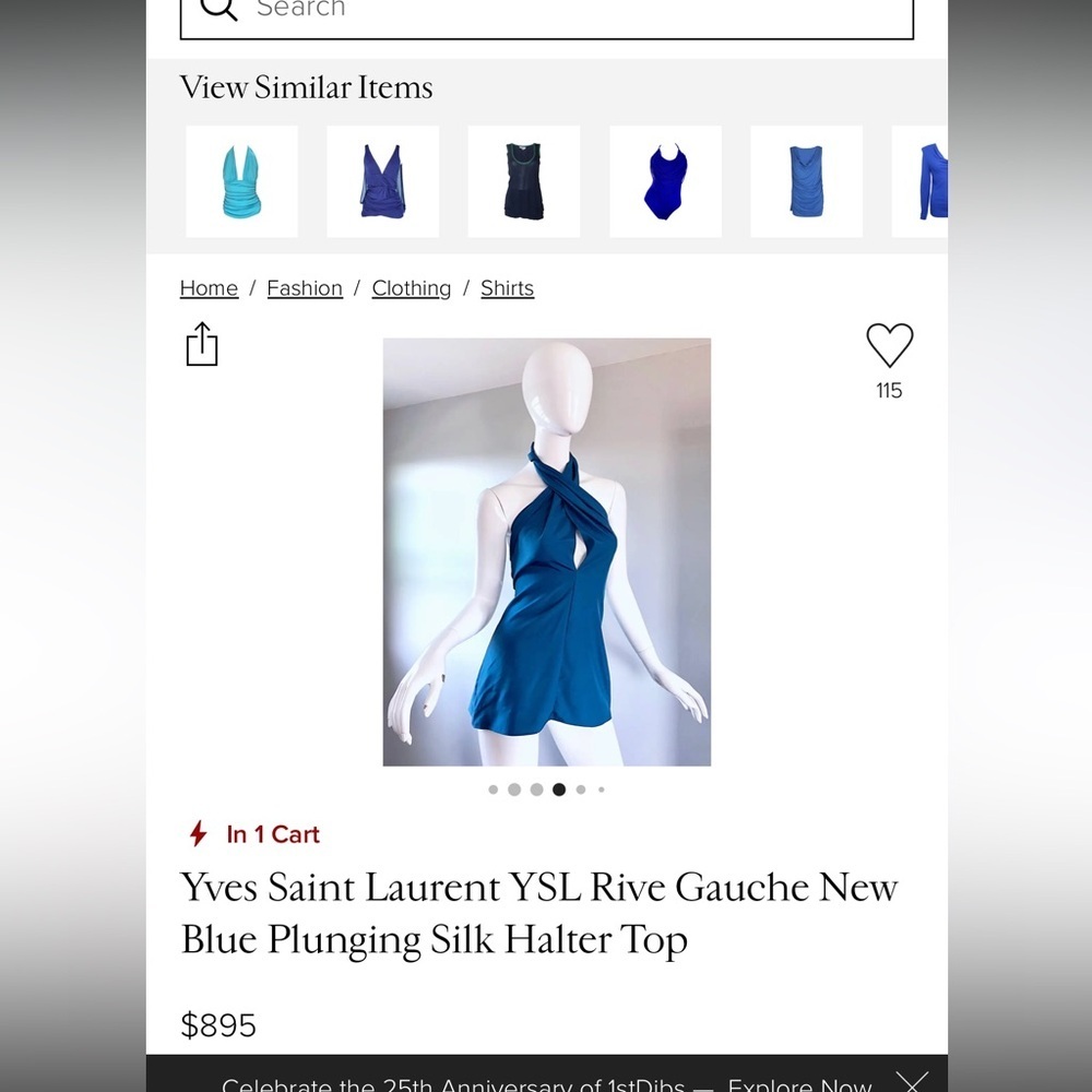 Yves Saint Laurent YSL Plunging Silk Halter Top Sz 14US Fr 46